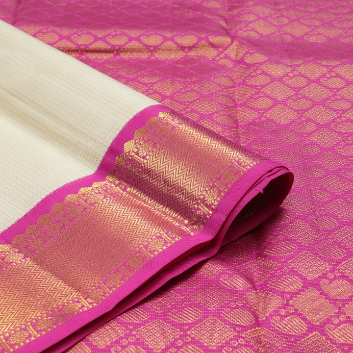 Hayagrivas Handloom Half White Kanjivaram Silk Saree with Rani Pink border KBE1482J2-1