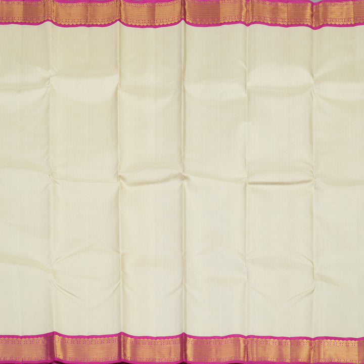 Hayagrivas Handloom Half White Kanjivaram Silk Saree with Rani Pink border KBE1482J2-1