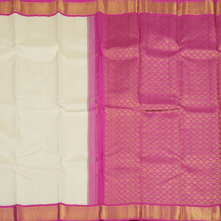 Hayagrivas Handloom Half White Kanjivaram Silk Saree with Rani Pink border KBE1482J2-1