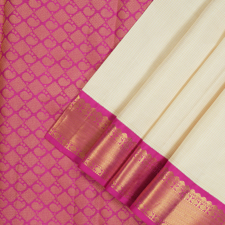 Hayagrivas Handloom Half White Kanjivaram Silk Saree with Rani Pink border KBE1482J2-1
