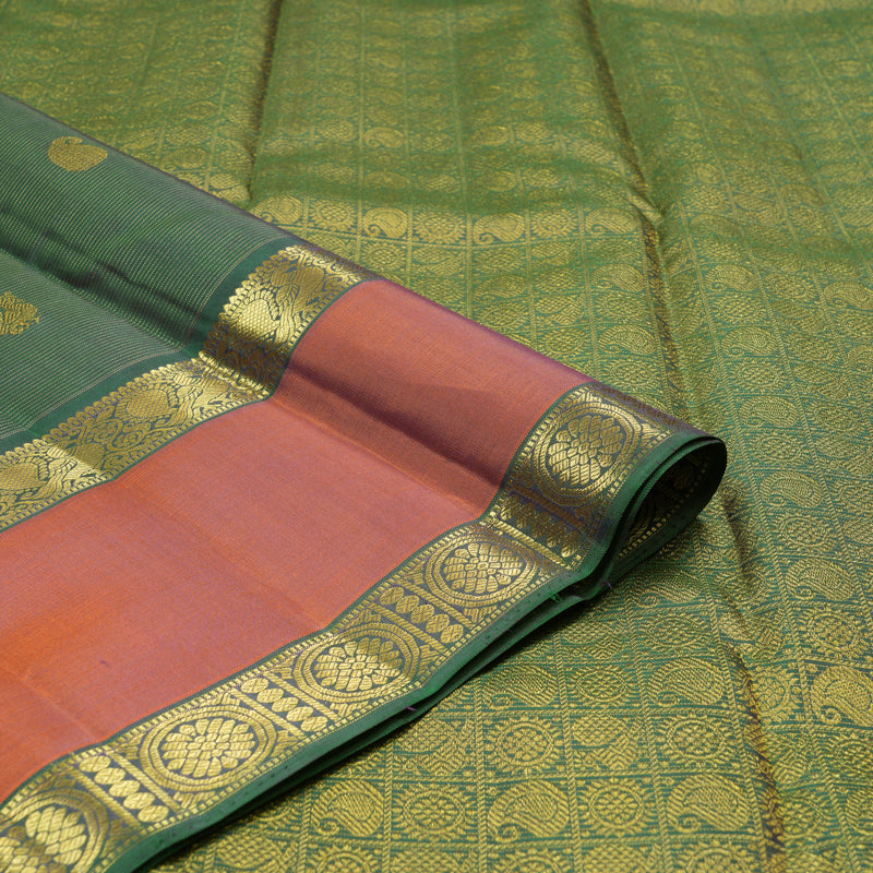 Hayagrivas Handloom Bottle Green Kanjivaram Silk Saree with Rust Orange border KBE1482J5-6