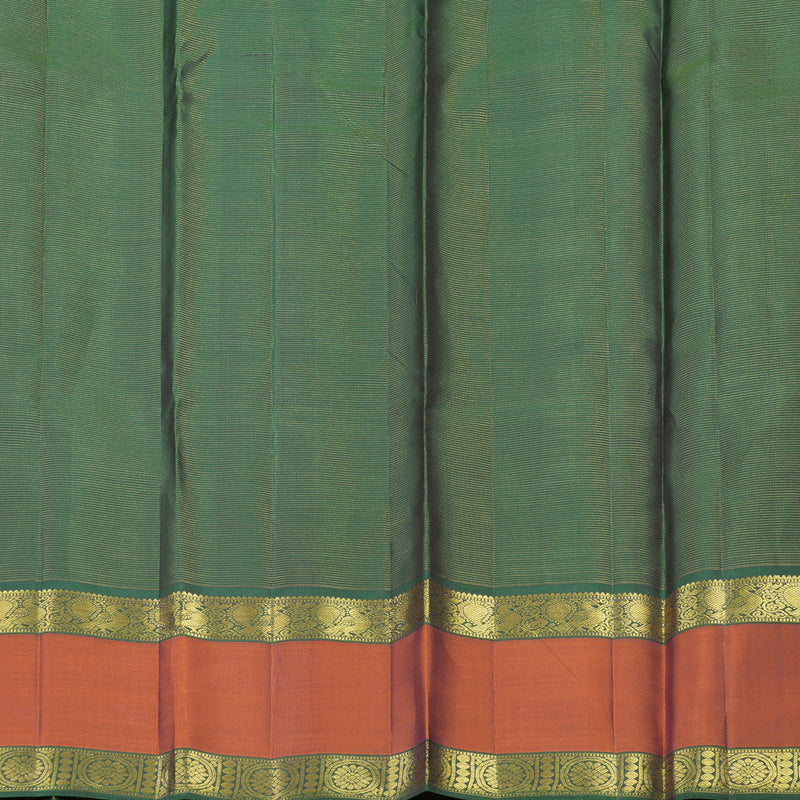 Hayagrivas Handloom Bottle Green Kanjivaram Silk Saree with Rust Orange border KBE1482J5-6
