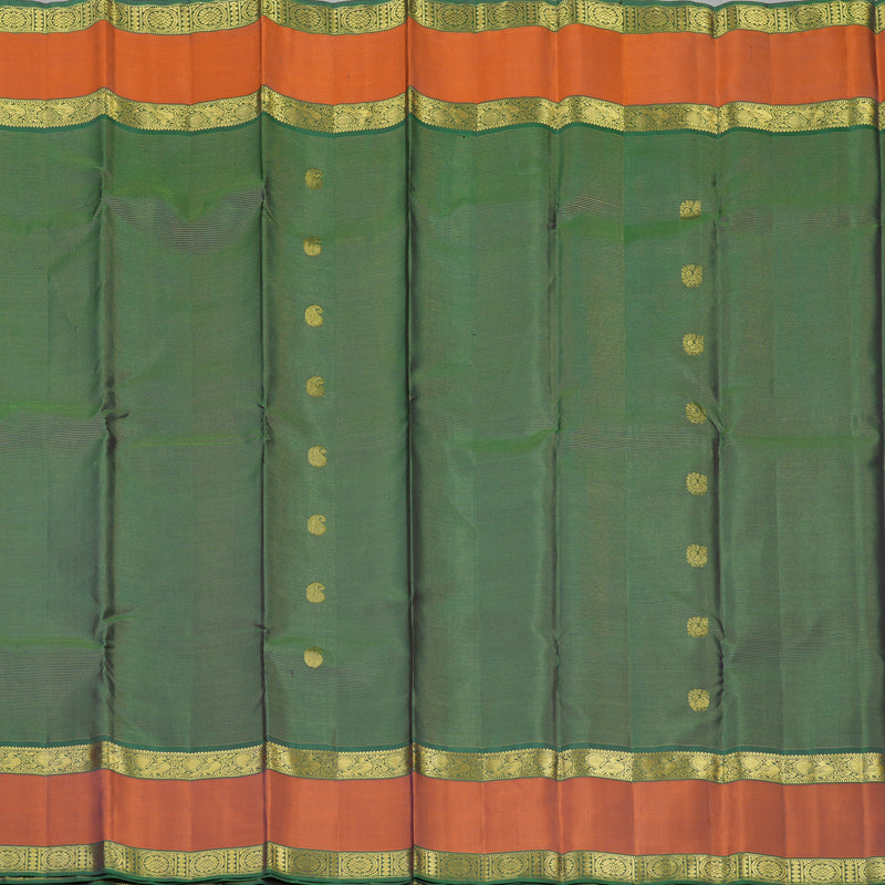 Hayagrivas Handloom Bottle Green Kanjivaram Silk Saree with Rust Orange border KBE1482J5-6