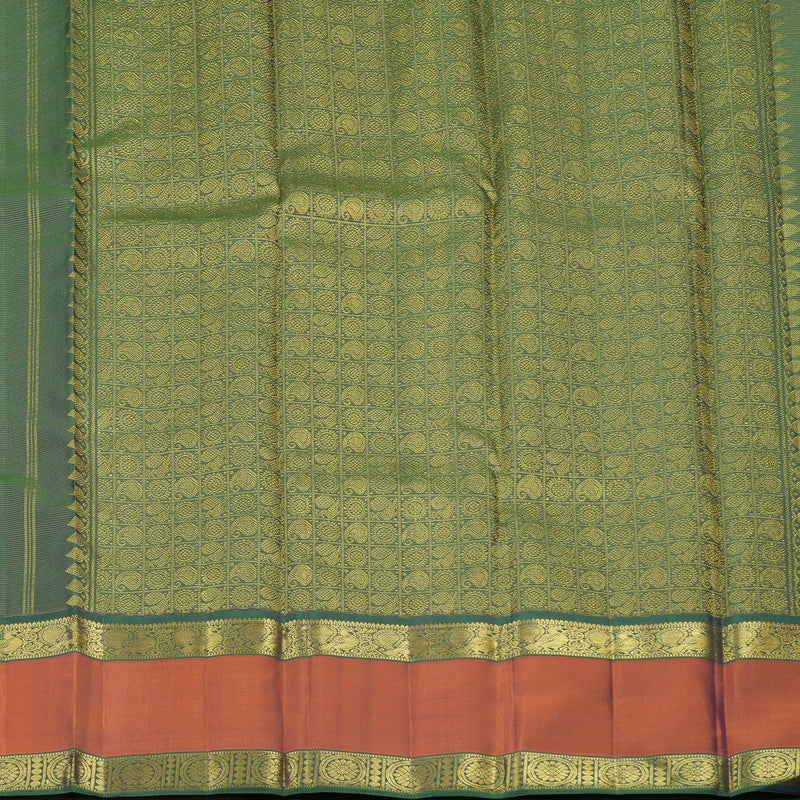 Hayagrivas Handloom Bottle Green Kanjivaram Silk Saree with Rust Orange border KBE1482J5-6