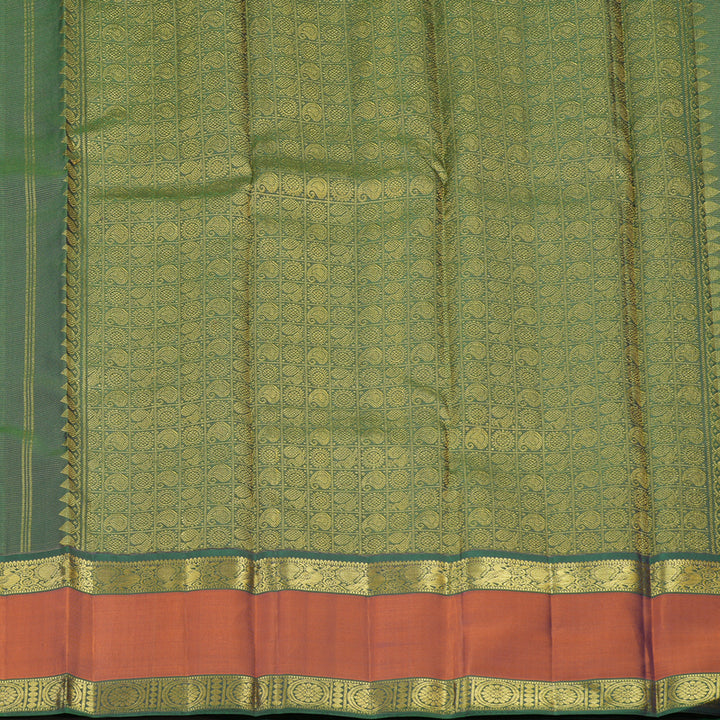Hayagrivas Handloom Bottle Green Kanjivaram Silk Saree with Rust Orange border KBE1482J5-6