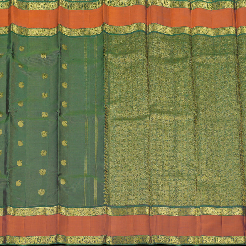 Hayagrivas Handloom Bottle Green Kanjivaram Silk Saree with Rust Orange border KBE1482J5-6