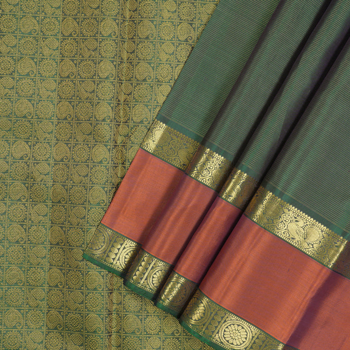 Hayagrivas Handloom Bottle Green Kanjivaram Silk Saree with Rust Orange border KBE1482J5-6
