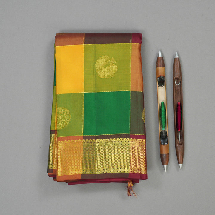 Hayagrivas Paalum Pazhamum Checks Kanjivaram Silk Saree with Maroon Blouse & Pallu KBE1482J8-4