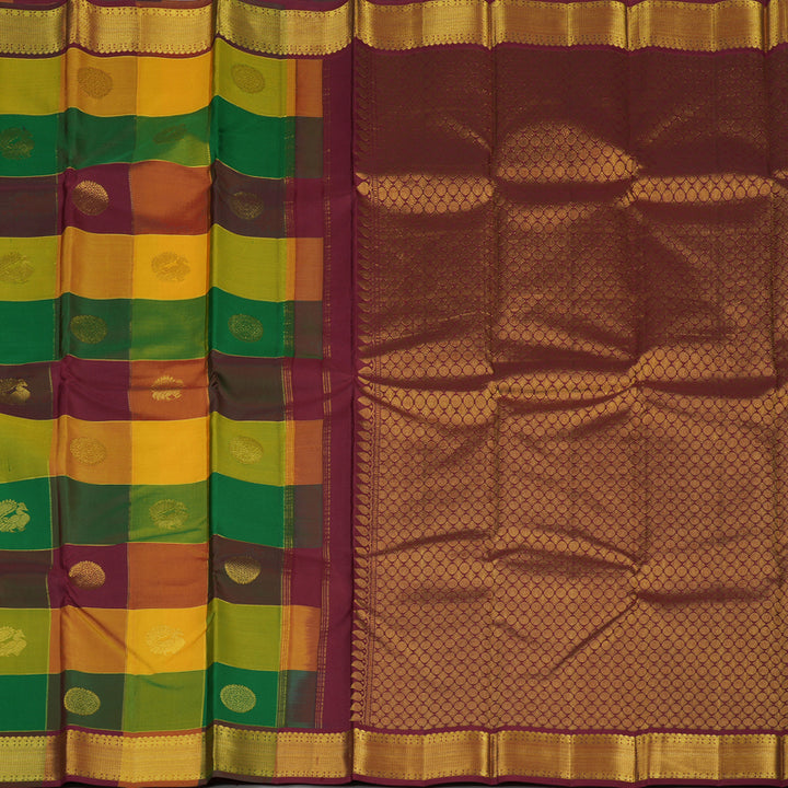 Hayagrivas Paalum Pazhamum Checks Kanjivaram Silk Saree with Maroon Blouse & Pallu KBE1482J8-4