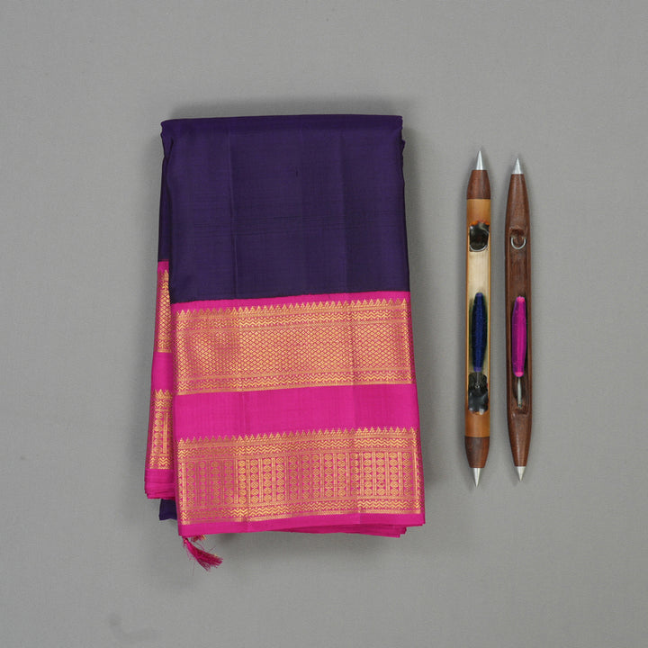 Hayagrivas Handloom Deep Violet Kanjivaram Silk Saree with Rani Pink Border KBE1484J2-1