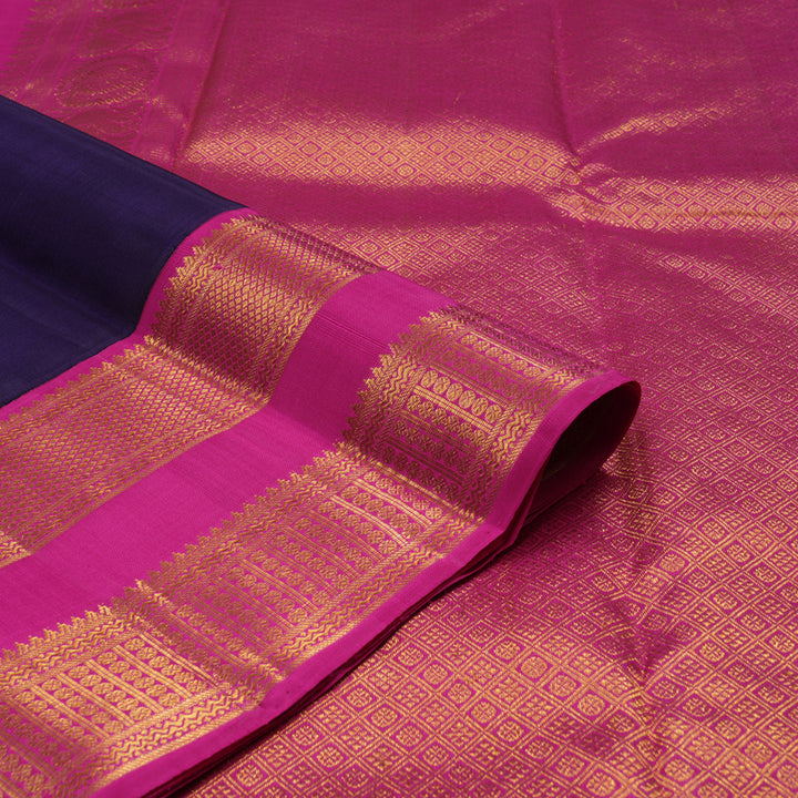 Hayagrivas Handloom Deep Violet Kanjivaram Silk Saree with Rani Pink Border KBE1484J2-1