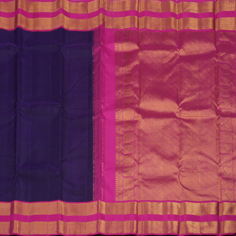 Hayagrivas Handloom Deep Violet Kanjivaram Silk Saree with Rani Pink Border KBE1484J2-1
