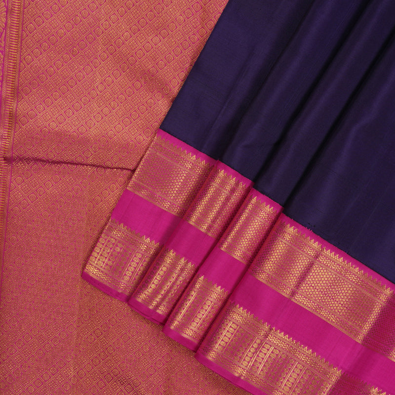 Hayagrivas Handloom Deep Violet Kanjivaram Silk Saree with Rani Pink Border KBE1484J2-1