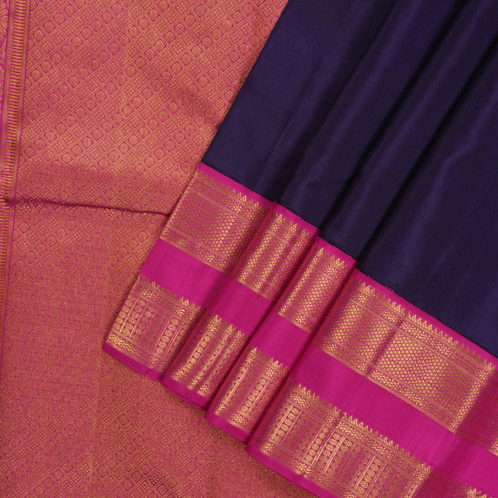 Hayagrivas Handloom Deep Violet Kanjivaram Silk Saree with Rani Pink Border KBE1484J2-1