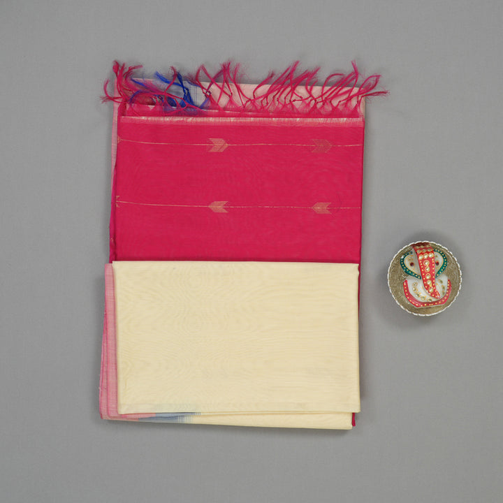 Hayagrivas Half Dutch White Pure Kora Silk Cotton Saree with Light Pink Border KBE1485J1-1