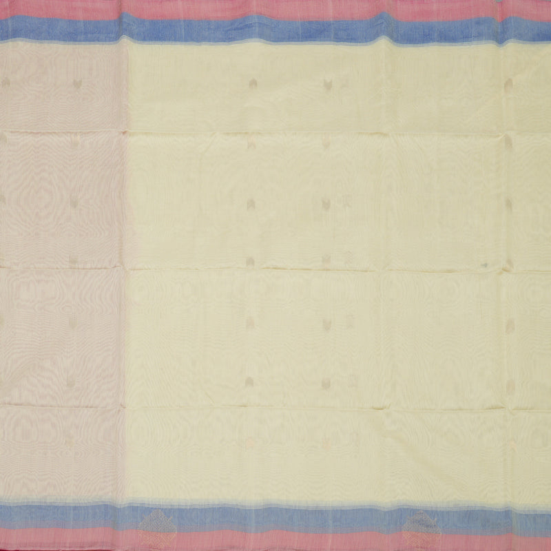 Hayagrivas Half Dutch White Pure Kora Silk Cotton Saree with Light Pink Border KBE1485J1-1