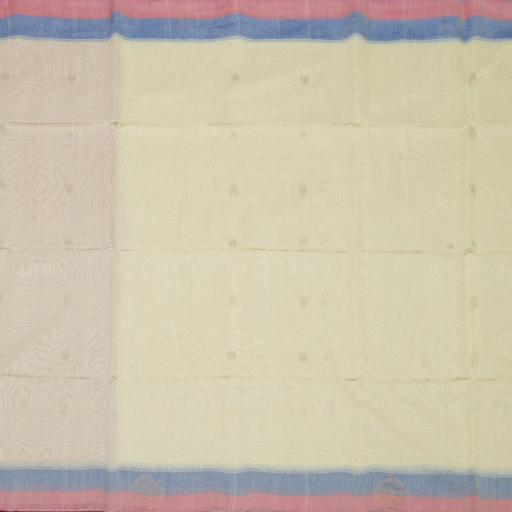 Hayagrivas Half Dutch White Pure Kora Silk Cotton Saree with Light Pink Border KBE1485J1-1