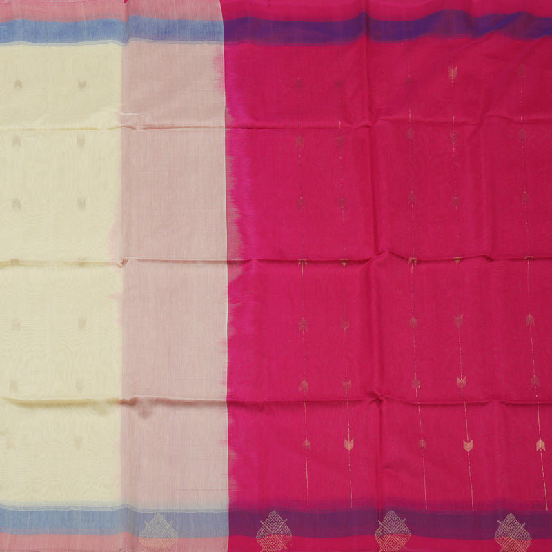 Hayagrivas Half Dutch White Pure Kora Silk Cotton Saree with Light Pink Border KBE1485J1-1