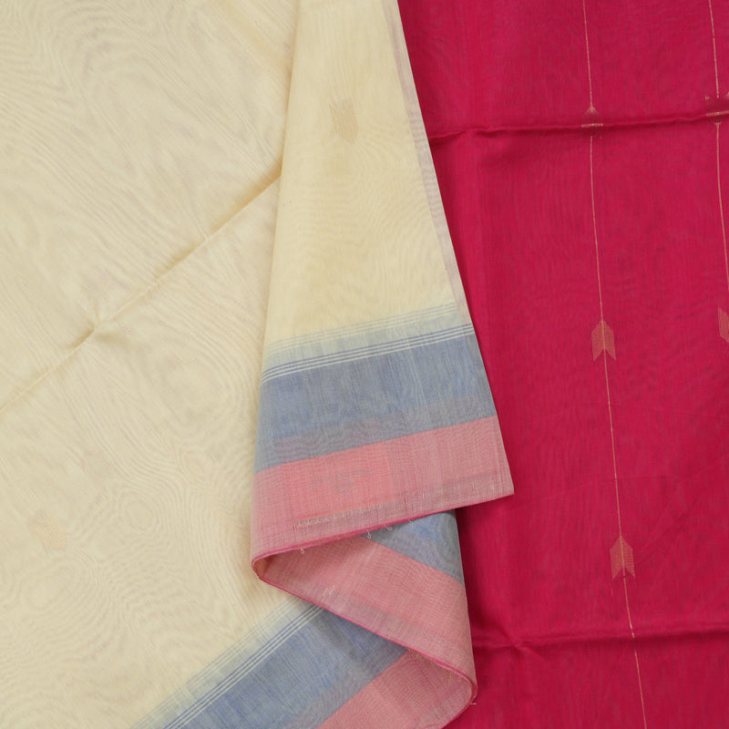 Hayagrivas Half Dutch White Pure Kora Silk Cotton Saree with Light Pink Border KBE1485J1-1