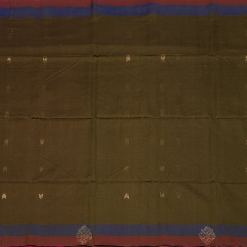 Hayagrivas Handloom Deep Sampanga Green Pure Kora Silk Cotton Saree with Pink & Blue Border KBE1485J1-2