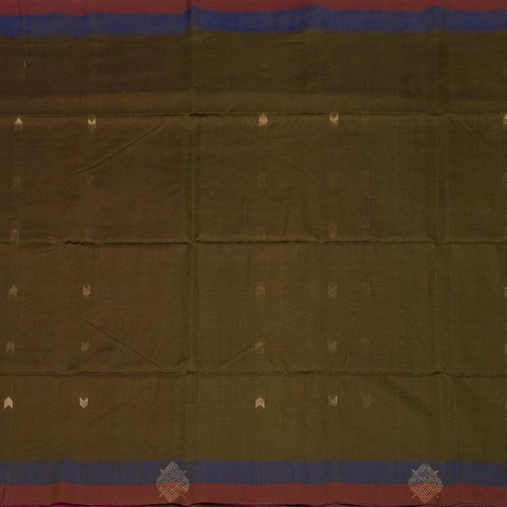 Hayagrivas Handloom Deep Sampanga Green Pure Kora Silk Cotton Saree with Pink & Blue Border KBE1485J1-2