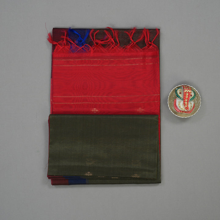 Hayagrivas Handloom Royal Grey Pure Kora Silk Cotton Saree with Maroon & Royal Blue Border KBE1485J1-3