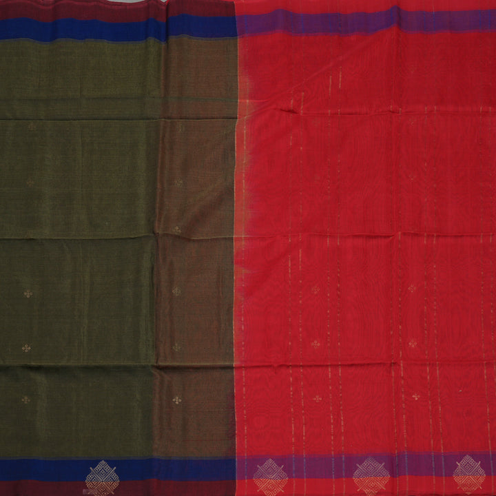Hayagrivas Handloom Royal Grey Pure Kora Silk Cotton Saree with Maroon & Royal Blue Border KBE1485J1-3