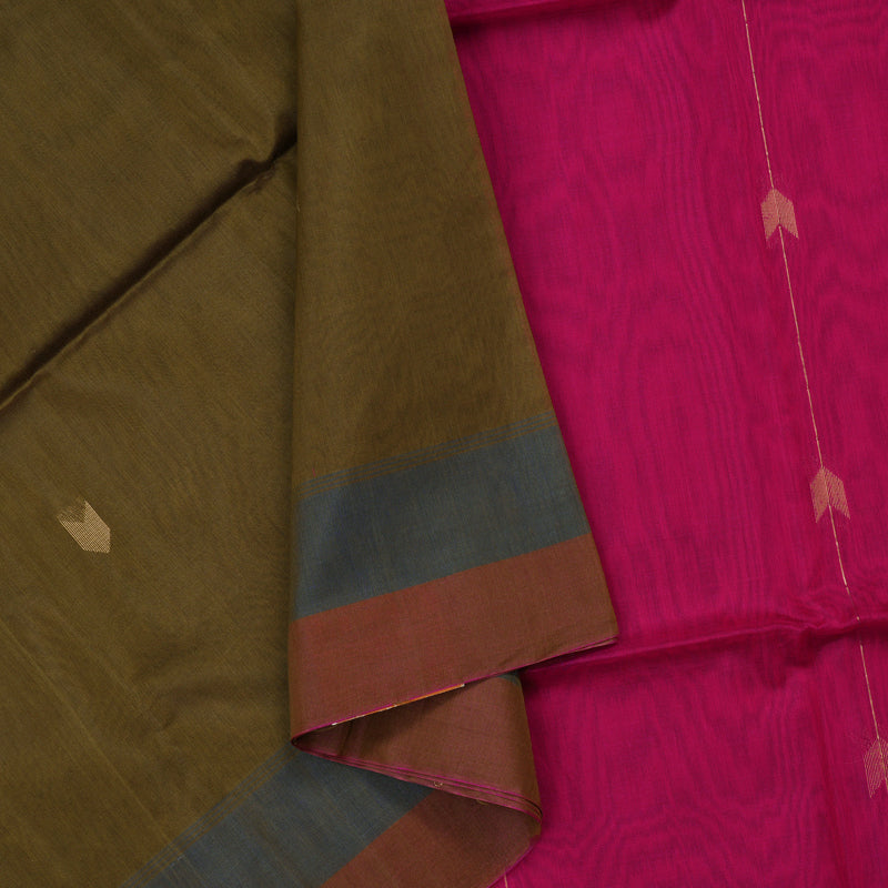 Hayagrivas Dry Mehandi Green Kora Silk Cotton Saree KBE1485J1-4