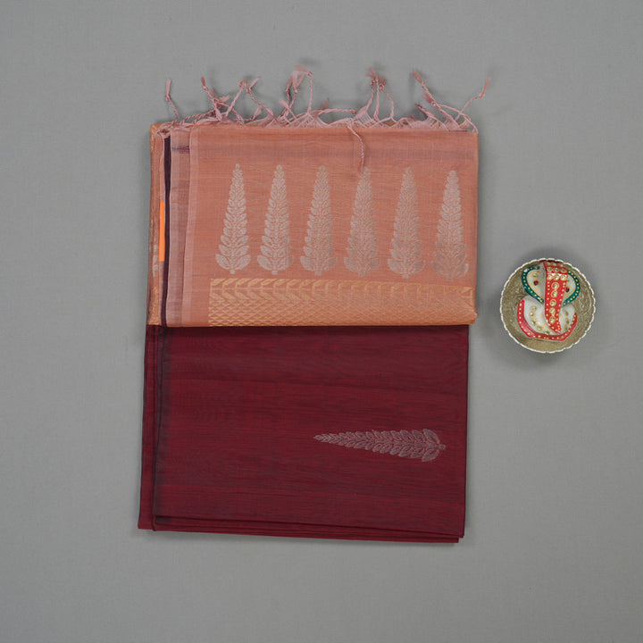 Hayagrivas Handloom Wine Maroon Pure Kora Silk Cotton Saree KBE1485J3-11