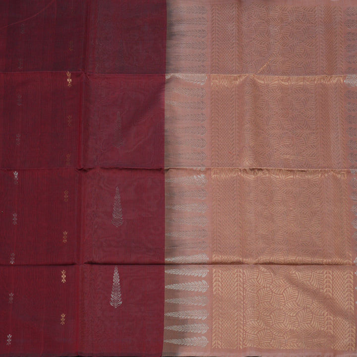 Hayagrivas Handloom Wine Maroon Pure Kora Silk Cotton Saree KBE1485J3-11