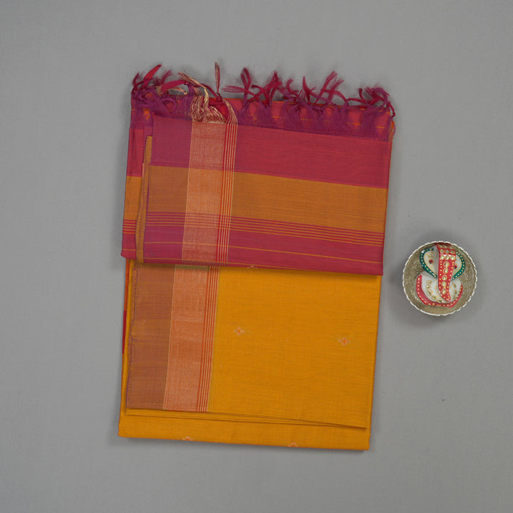 Hayagrivas Handloom Tumeric Yellow Kora Silk Cotton Saree with Red Border KBE1485J3-17