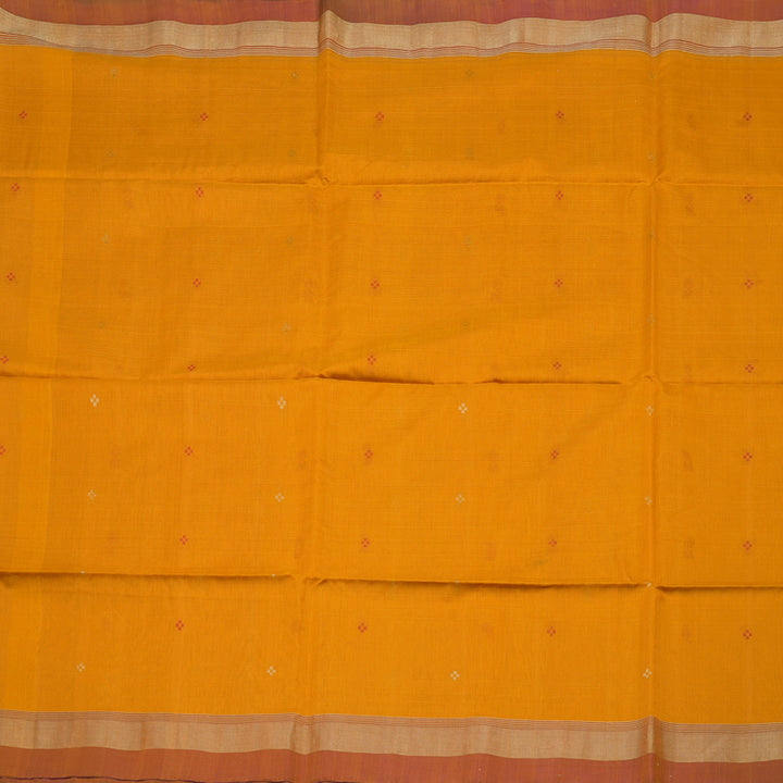 Hayagrivas Handloom Tumeric Yellow Kora Silk Cotton Saree with Red Border KBE1485J3-17