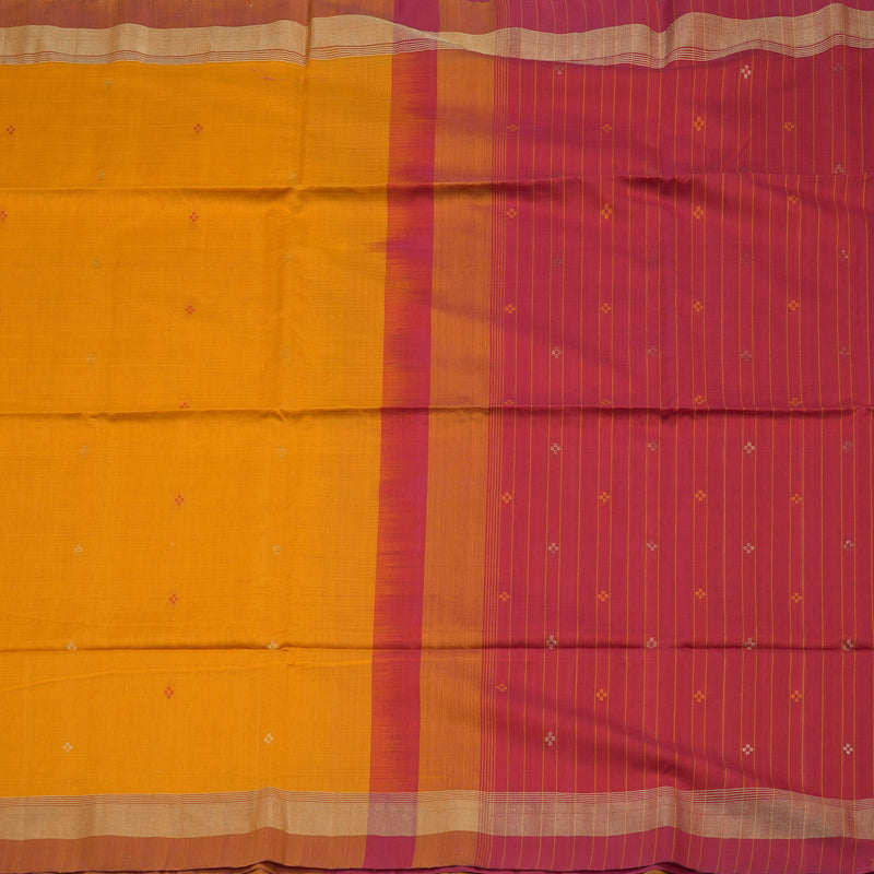 Hayagrivas Handloom Tumeric Yellow Kora Silk Cotton Saree with Red Border KBE1485J3-17
