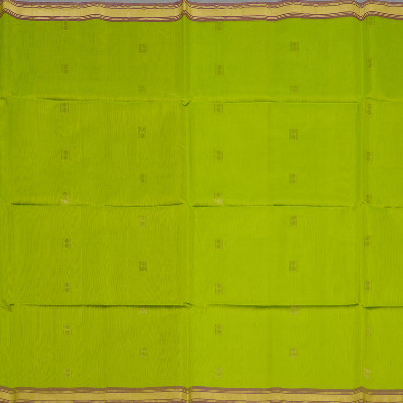 Hayagrivas Fluorescent Green Pure Kora Silk Cotton Saree with Purple Border KBE1485J3-22