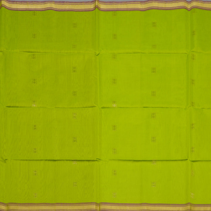 Hayagrivas Fluorescent Green Pure Kora Silk Cotton Saree with Purple Border KBE1485J3-22