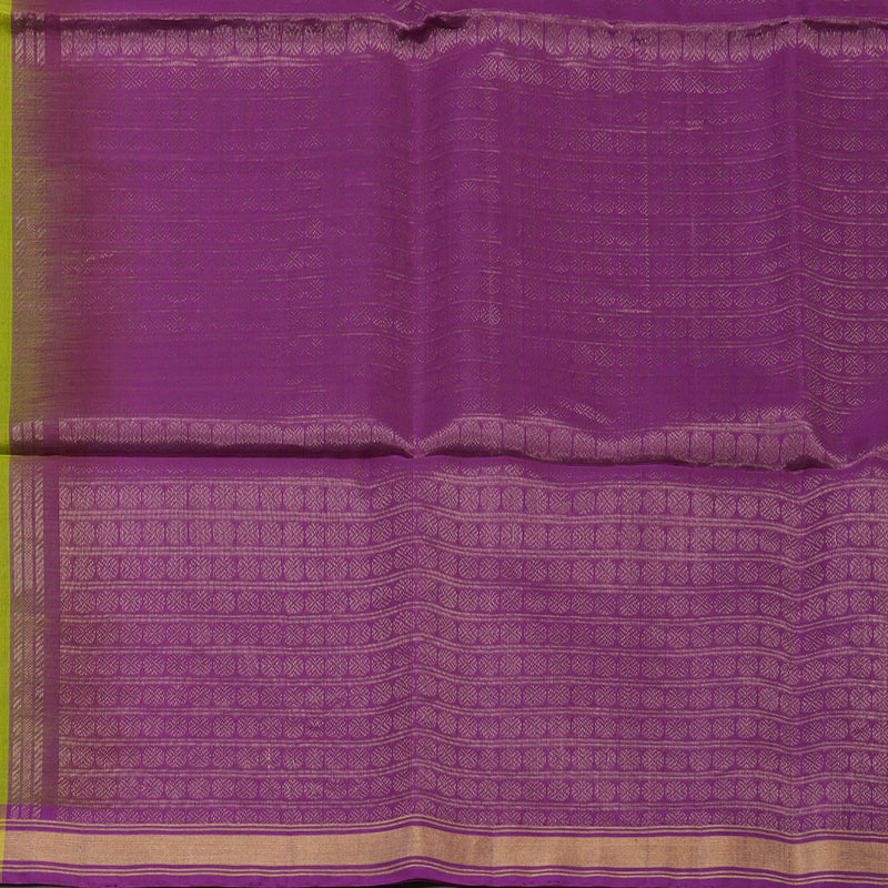 Hayagrivas Fluorescent Green Pure Kora Silk Cotton Saree with Purple Border KBE1485J3-22