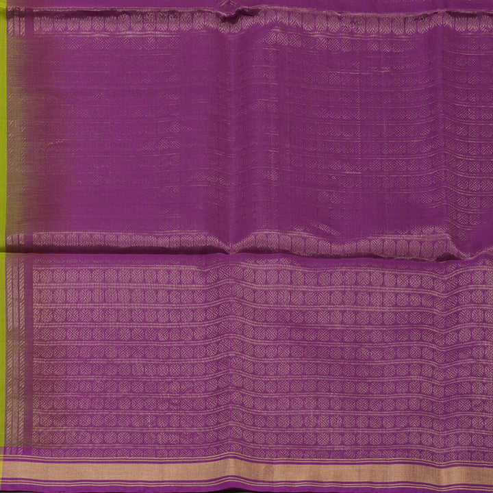 Hayagrivas Fluorescent Green Pure Kora Silk Cotton Saree with Purple Border KBE1485J3-22