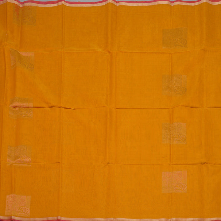 Hayagrivas Tumeric Yellow Pure Kora Silk Cotton Saree with Orangish Pink Edging Border KBE1485J3-32