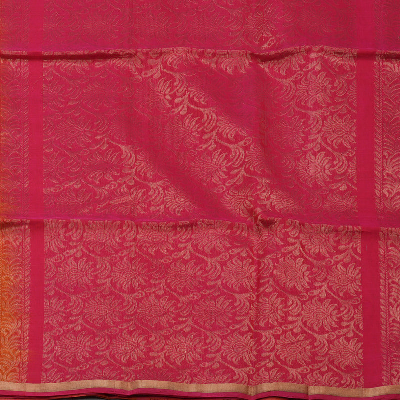 Hayagrivas Tumeric Yellow Pure Kora Silk Cotton Saree with Orangish Pink Edging Border KBE1485J3-32