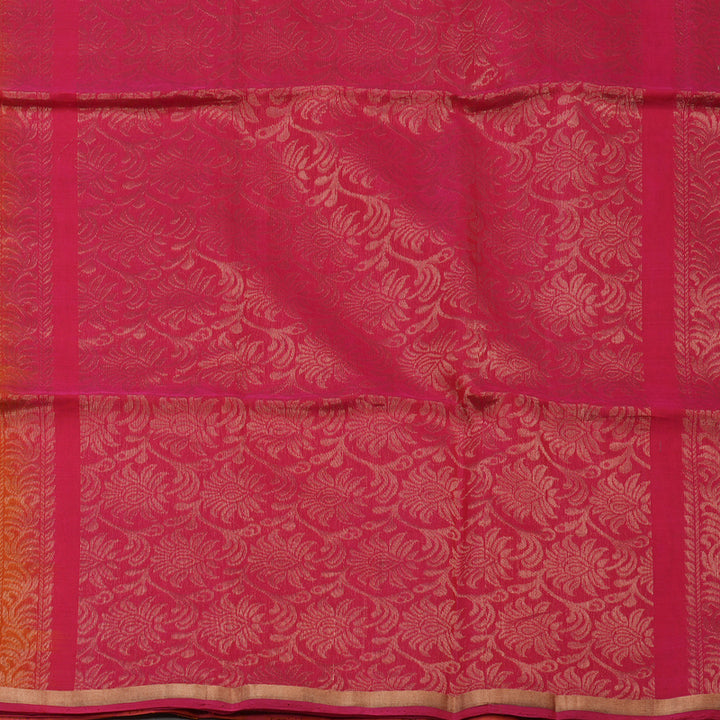 Hayagrivas Tumeric Yellow Pure Kora Silk Cotton Saree with Orangish Pink Edging Border KBE1485J3-32