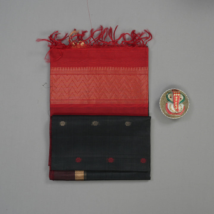 Hayagrivas Dark Grey Pure Kora Silk Cotton Saree with Araku Border KBE1485J3-34