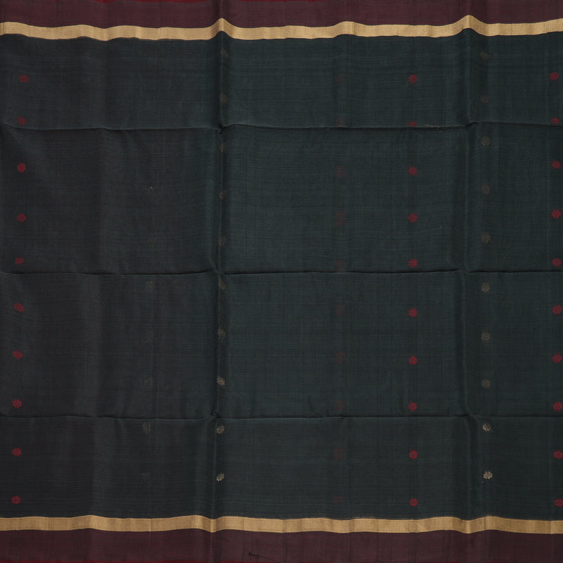 Hayagrivas Dark Grey Pure Kora Silk Cotton Saree with Araku Border KBE1485J3-34