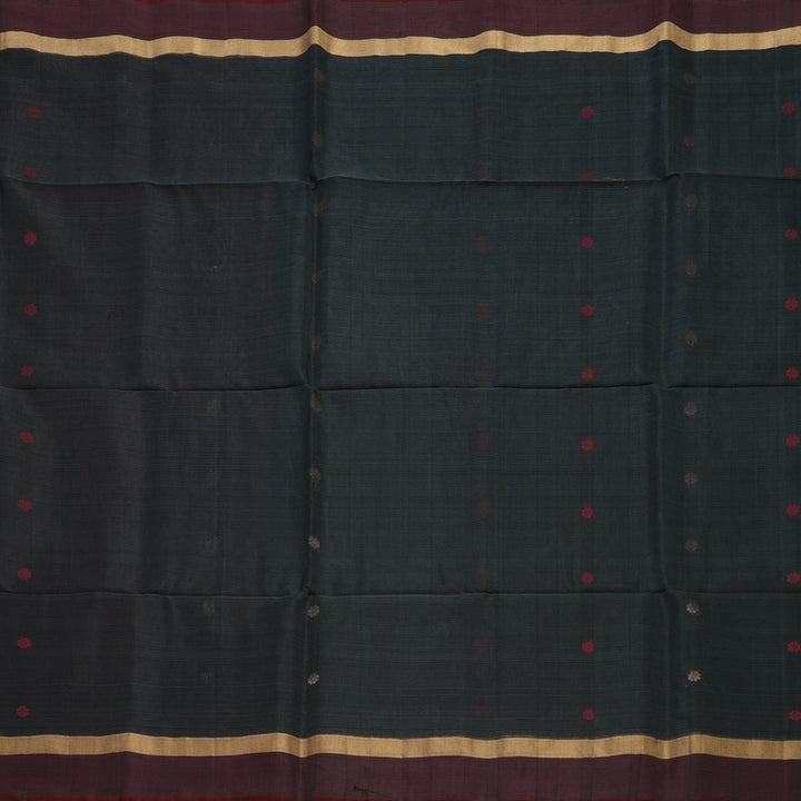 Hayagrivas Dark Grey Pure Kora Silk Cotton Saree with Araku Border KBE1485J3-34