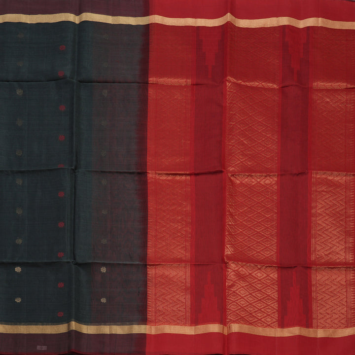 Hayagrivas Dark Grey Pure Kora Silk Cotton Saree with Araku Border KBE1485J3-34