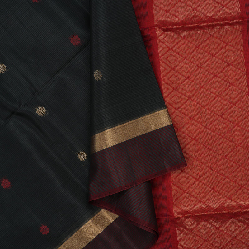 Hayagrivas Dark Grey Pure Kora Silk Cotton Saree with Araku Border KBE1485J3-34