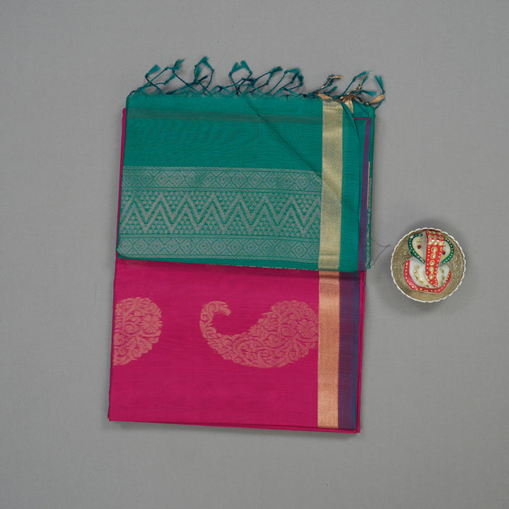 Hayagrivas Handloom Magenta Pink Pure Kora Silk Cotton Saree with Small Border KBE1485J3-55