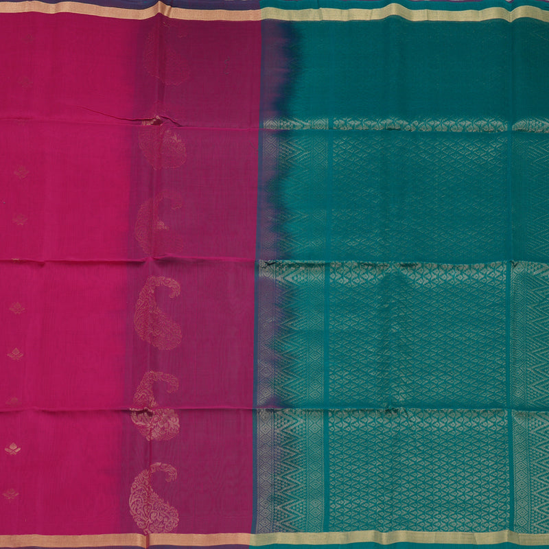 Hayagrivas Handloom Magenta Pink Pure Kora Silk Cotton Saree with Small Border KBE1485J3-55