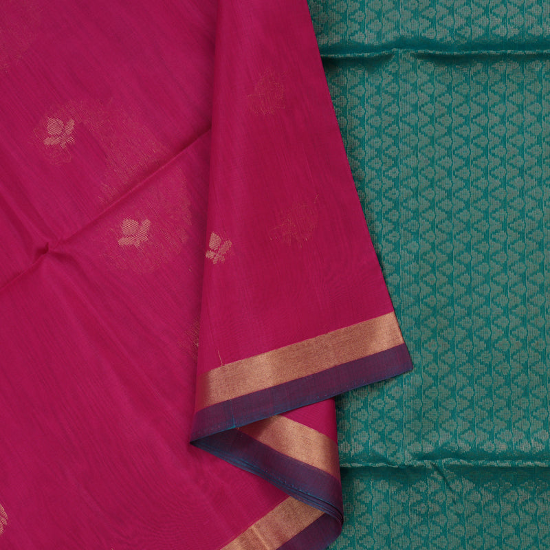 Hayagrivas Handloom Magenta Pink Pure Kora Silk Cotton Saree with Small Border KBE1485J3-55