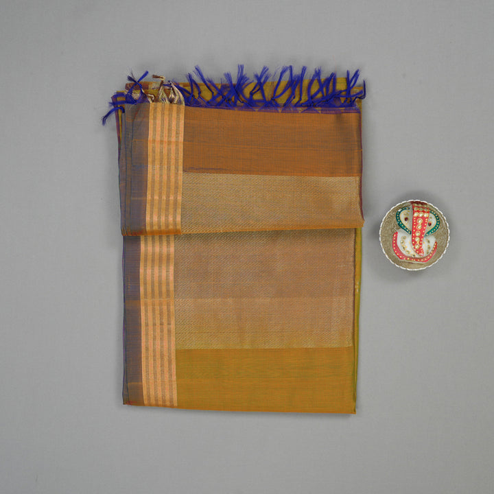 Hayagrivas Sampanga Green Pure Kora Silk Cotton Saree with Mild Purple Border KBE1485J4-1