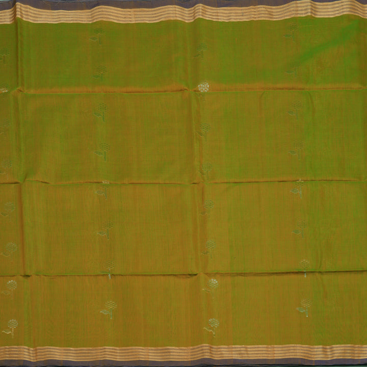 Hayagrivas Sampanga Green Pure Kora Silk Cotton Saree with Mild Purple Border KBE1485J4-1
